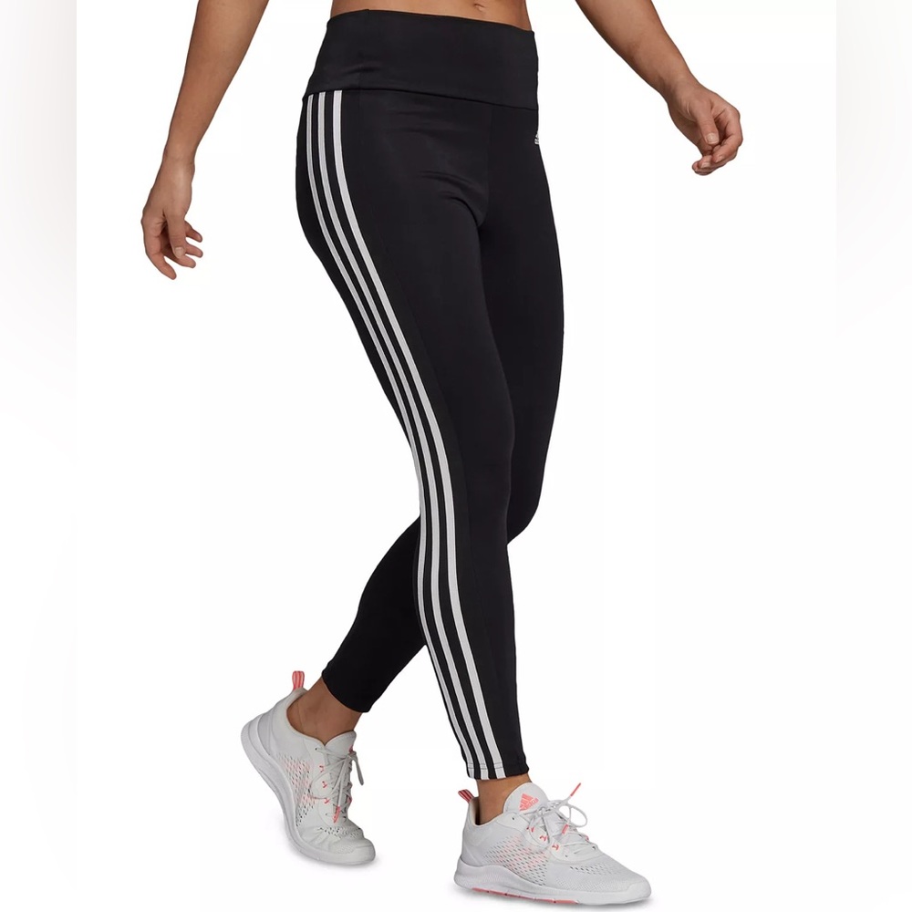 ADIDAS High Waisted Full Length Training Leggings Pants 3-Stripes Size Small